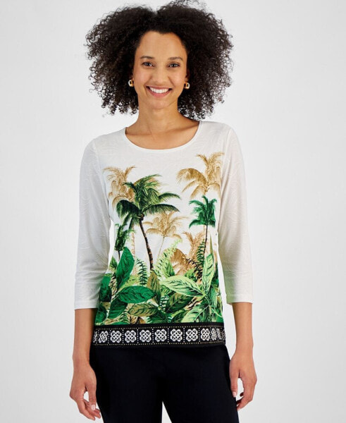 Women's Oasis Palm Jacquard Top, Created for Macy's