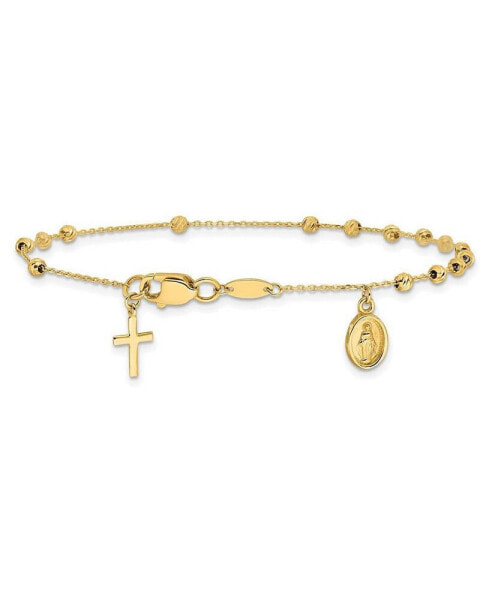 14K Yellow Gold Diamond-cut Miraculous Medal Cross Rosary Bracelet
