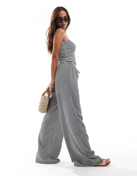 ASOS DESIGN textured wide leg trouser co-ord in mono gingham print