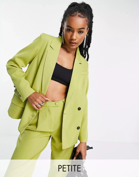 Extro & Vert Petite oversized blazer with pocket detail in olive co-ord