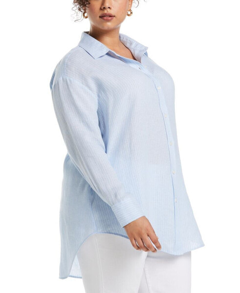 Plus Size Easy Linen Long Sleeve Button-Down Shirt