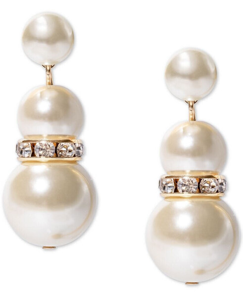 Gold-Tone Pavé Rondelle Bead & Imitation Pearl Drop Earrings, Created for Macy's