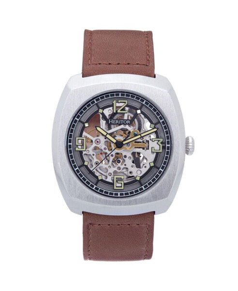 Часы Heritor Automatic Gatling Leather   Silver/Light Brown  44mm