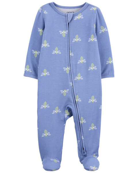 Baby Bee Print Zip-Up PurelySoft Sleep & Play Pajamas NB