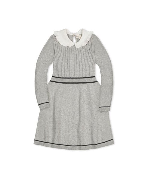 Big Girls Organic Long Sleeve Cable Knit Peter Pan Collar Sweater Dress