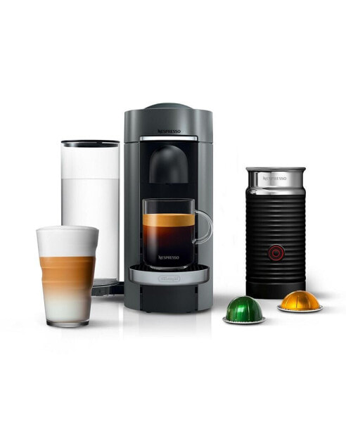 Кофемашина Nespresso Vertuo Plus Deluxe с функцией эспрессо от De'Longhi, цвет Титан, с пеной для молока Aeroccino.