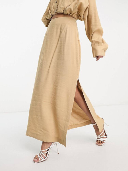 ASOS EDITION column midi skirt with side splits in camel