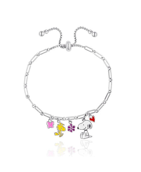Snoopy Enamel Charm Woodstock, Flowers, Heart Lariat Paper Clip Chain Bracelet