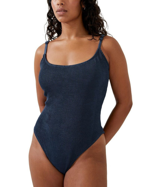 Women's Textured Scoop Neck One Piece Swimsuit
