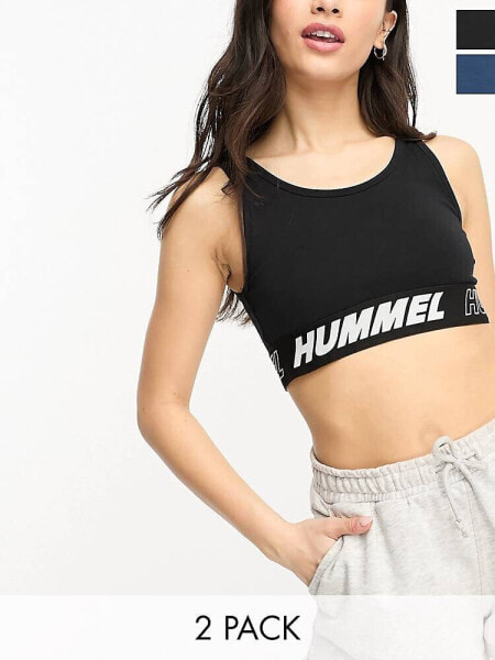 Hummel Maja 2 pack cotton sports bra in multi