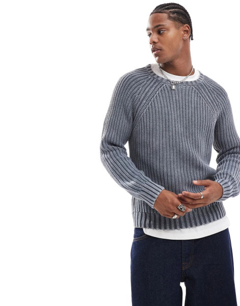 Brave Soul ribbed raglan jumper in blue