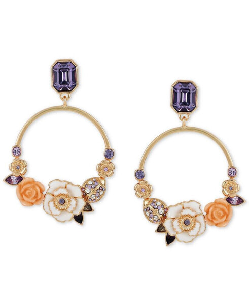 Серьги Guess Gold-Tone Stone Flower Hoops