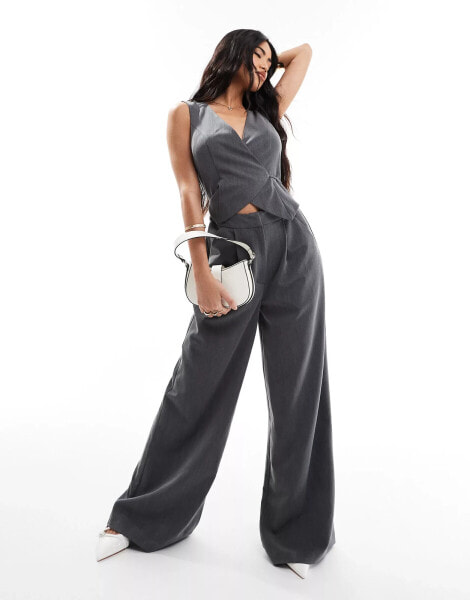 ASOS DESIGN wrap around belted waistcoat jumpsuit in grey