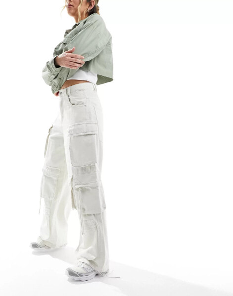 Stradivarius baggy utility jean in off white