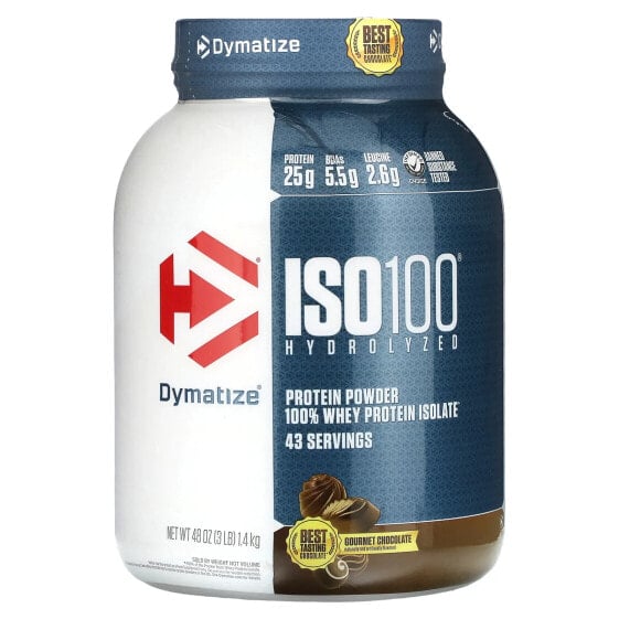 Dymatize, ISO100, гидролизованный, 100% изолят сывороточного протеина, шоколад для гурманов, 1,4 кг (3 фунта)