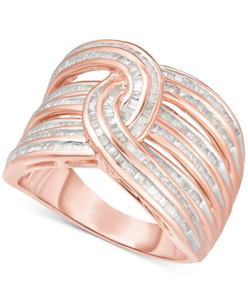 Diamond Baguette Interwoven Statement Ring (1 ct. t.w.) in Rose Gold-Plated Sterling Silver (Also available in Gold-Plated Silver)