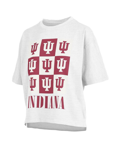 Women's White Distressed Indiana Hoosiers Motley Crew Andy Waist Length Oversized T-shirt