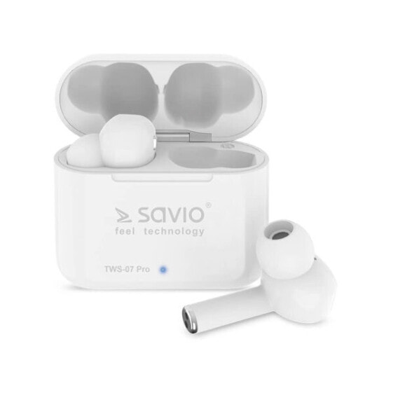 Беспроводные наушники Savio TWS-07 PRO - In-ear - Музыка - Белый - Воспроизведение/Пауза - Предыдущий трек - Следующий трек - Громкость + - Громкость - - Touch