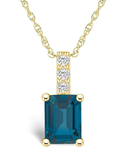 London Blue Topaz (2 Ct. T.W.) and Diamond Accent Pendant Necklace in 14K Yellow Gold