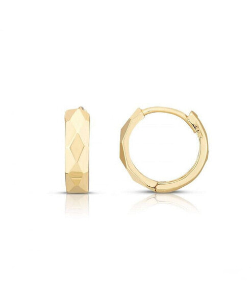 Mini Faceted Gold Huggie Hoop Earrings 14K Gold