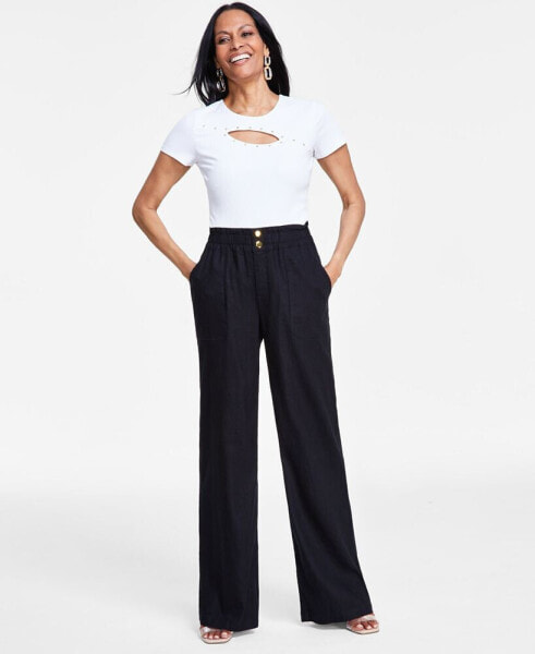 Women's Linen Paperbag-Waist Pants, Created for Macy's