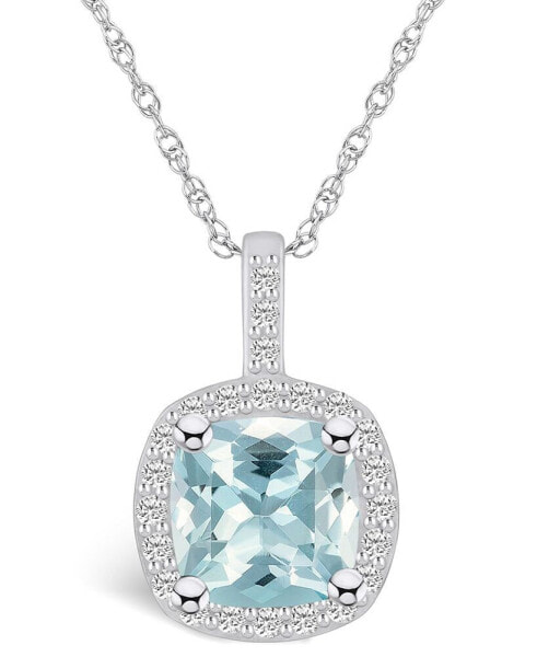 Aquamarine (2 Ct. T.W.) and Diamond (1/4 Ct. T.W.) Halo Pendant Necklace in 14K White Gold