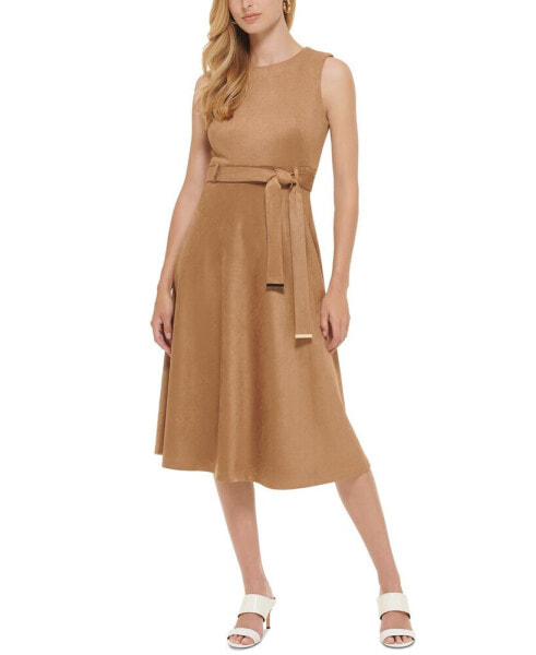 Women's Faux-Suede Belted Midi Dress