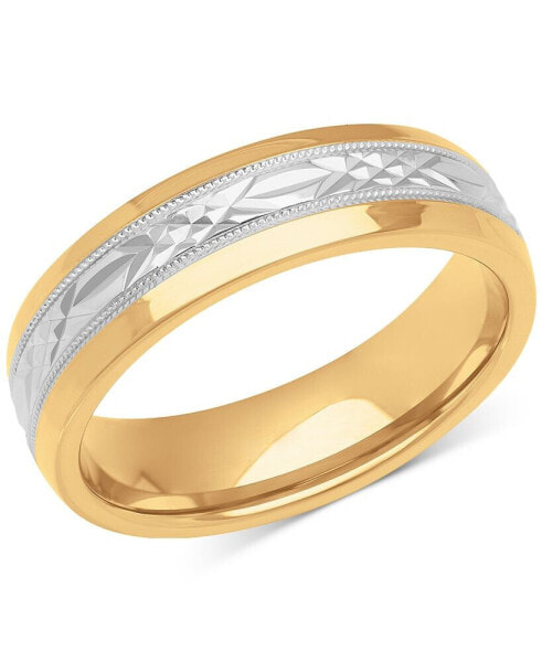 Men's Carved & Beaded Wedding Band in Sterling Silver & 18k Gold-Plate