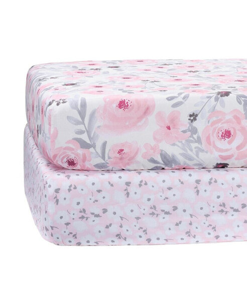Постельное белье Bedtime Originals floral розово-серый 2-пакет подгонной простыни для детской кроватки / детской кроватки - Цветок