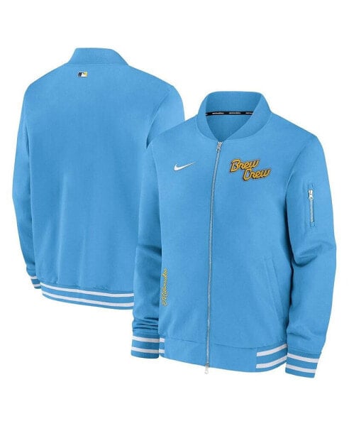 Men's Blue Milwaukee Brewers City Connect Authentic Collection Game Time Bomber Full-Zip Jacket