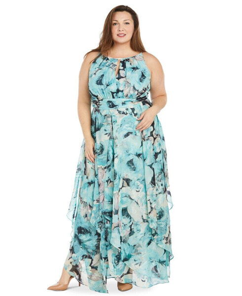 Plus Size Floral-Print Halter Maxi Dress