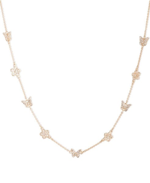 Gold-Tone Crystal Butterfly & Flower Collar Necklace, 16" + 3" extender