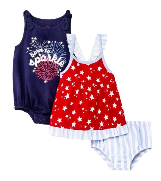 Baby Girls' 2pk Americana Romper Set - fireworks flag USA Patriotic Outfit