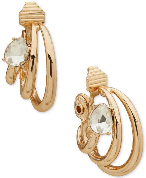 Gold-Tone Crystal Triple-Split Clip-On Hoop Earrings