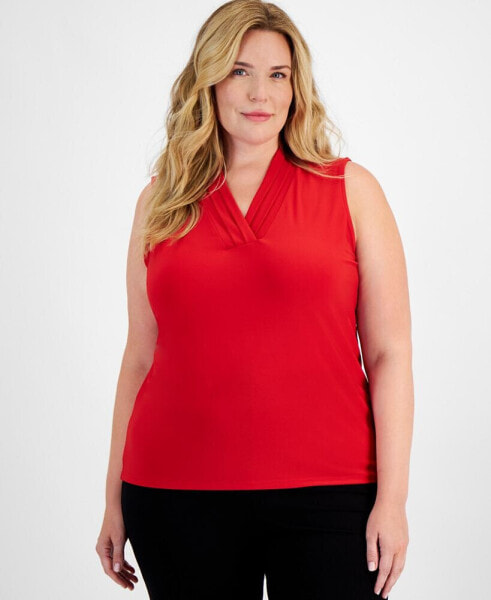 Plus Size Pleated-Neck Top