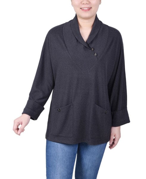 Petite Cuff Sleeve Shawl Collar Top