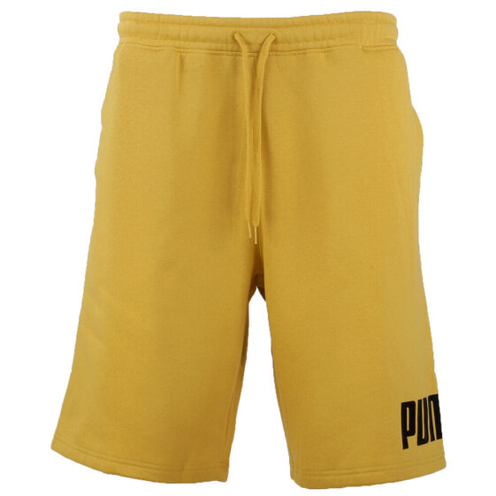 Puma Fleece Logo 10 Shorts Mens Yellow Casual Athletic Bottoms 84679331