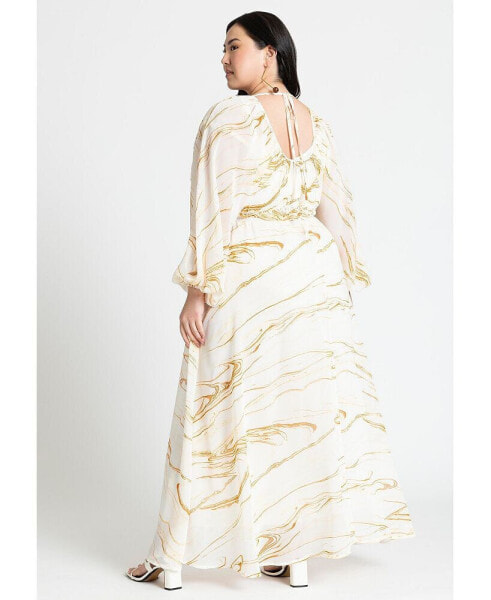 Plus Size Chiffon Balloon Sleeve Maxi Dress