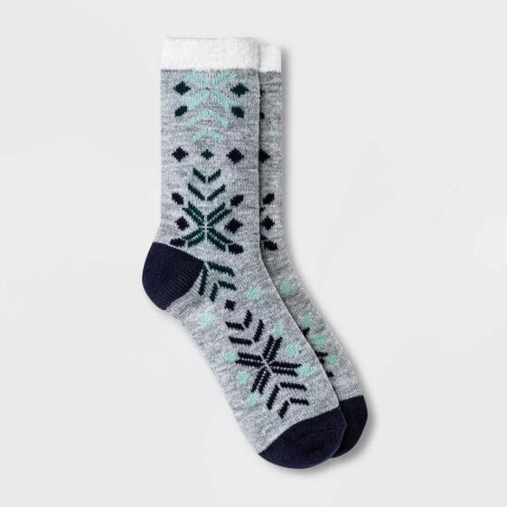 A New Day Geo Double Lined Cozy Crew Socks Women's Small Gray Acrylic