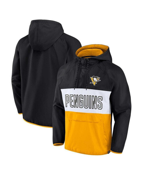 Men's Black, Gold Pittsburgh Penguins Backhand Shooter Defender Anorak Raglan Hoodie Quarter-Zip Jacket