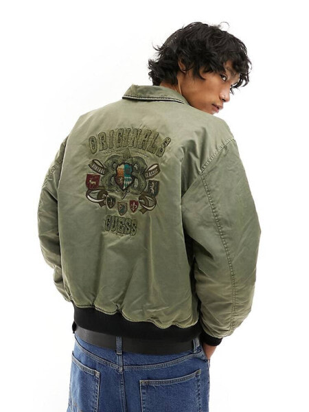 Guess Originals crest nylon jacket in khaki