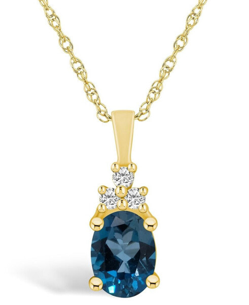 London Blue Topaz (1-5/8 Ct. T.W.) and Diamond (1/10 Ct. T.W.) Pendant Necklace in 14K Yellow Gold