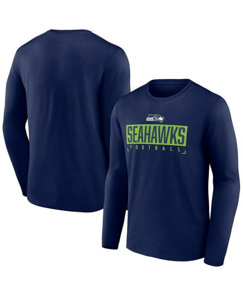 Men's Navy Seattle Seahawks Big and Tall Wordmark Long Sleeve T-shirt