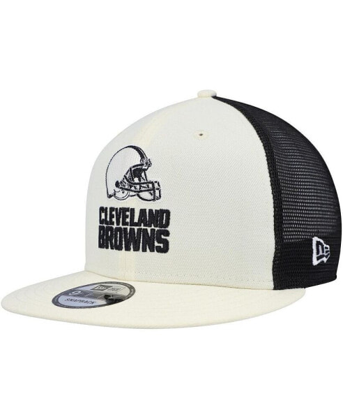 Men's Cream, Black Cleveland Browns Chrome Collection 9FIFTY Trucker Snapback Hat