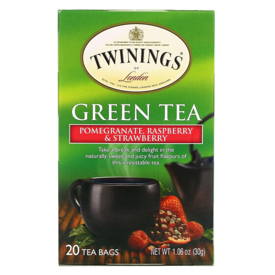 Flavoured Green Tea, Pomegranate, Raspberry & Strawberry, 20 Tea Bags, 1.06 oz (30 g)