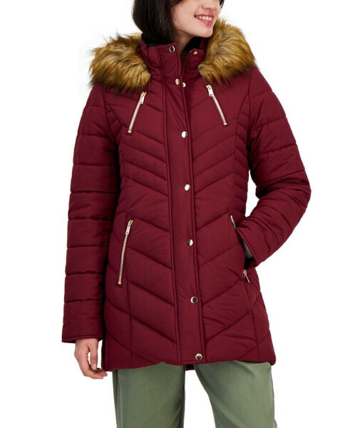 Trendy Plus Size Faux-Fur-Trim Hooded Puffer Coat, Created for Macy's