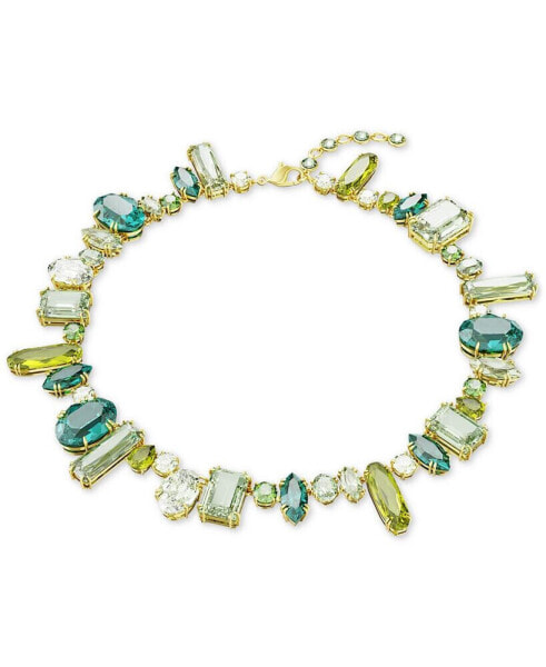 Gold-Tone Green-Hued Crystal Mixed Cut Collar Necklace, 14" + 1-3/4" extender