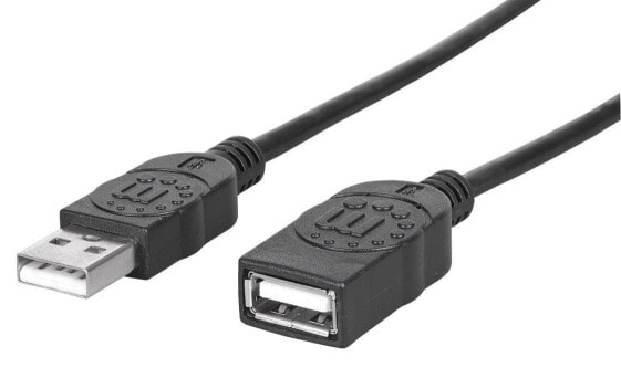 Manhattan USB-A to USB-A Extension Cable - 1.8m - Male to Female - 480 Mbps (USB 2.0) - Equivalent to USBEXTAA6BK - Hi-Speed USB - Black - Lifetime Warranty - Polybag - 1.8 m - USB A - USB A - USB 2.0 - Male/Female - Black