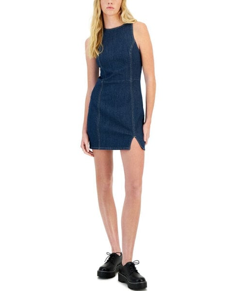 Juniors' Sleeveless Denim Bodycon Mini Dress