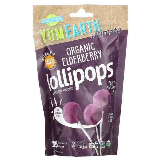 Ultimate, Organic Elderberry Lollipops, 15 Lollipops, 3.3 oz (93 g)